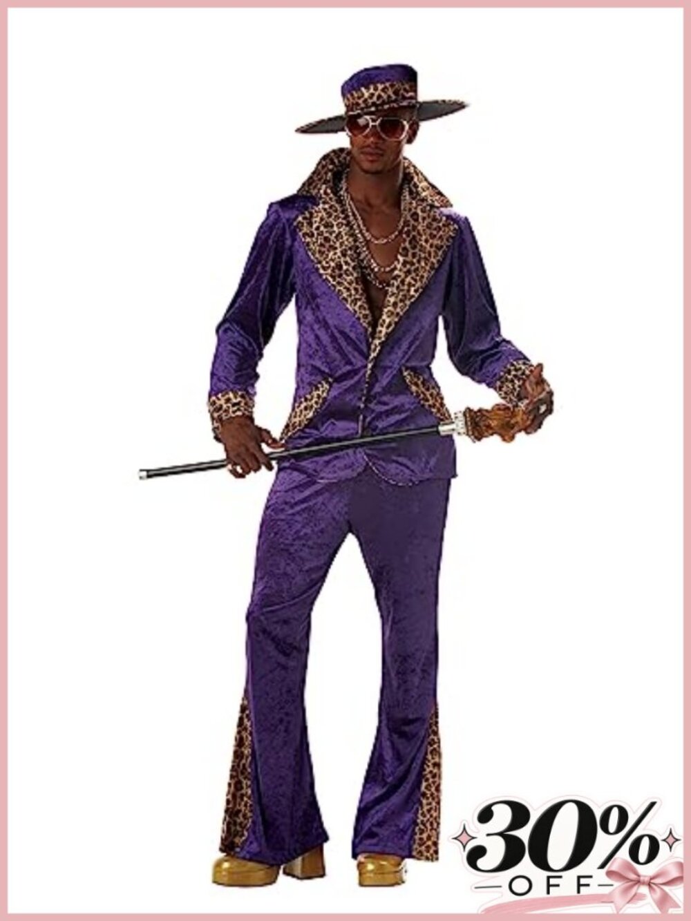 Adult Pimp Costume Crushed Velvet 70s Halloween Masquerade Jacket Pants Hat